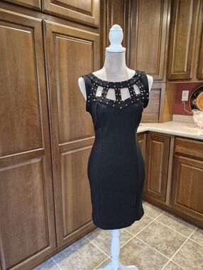 Charlotte Russe Black Studded Cutout Sheath Dress Womens Size Large, Stretchy